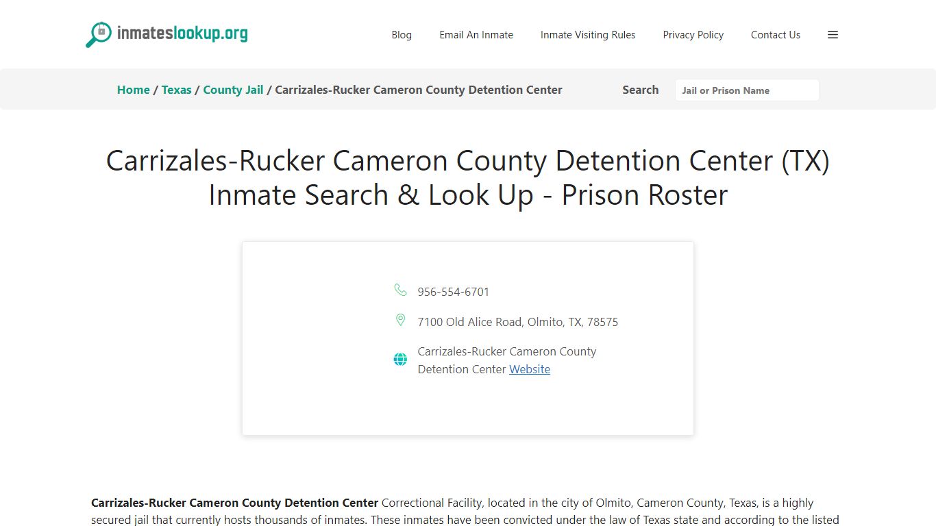 Carrizales-Rucker Cameron County Detention Center (TX) Inmate Search ...