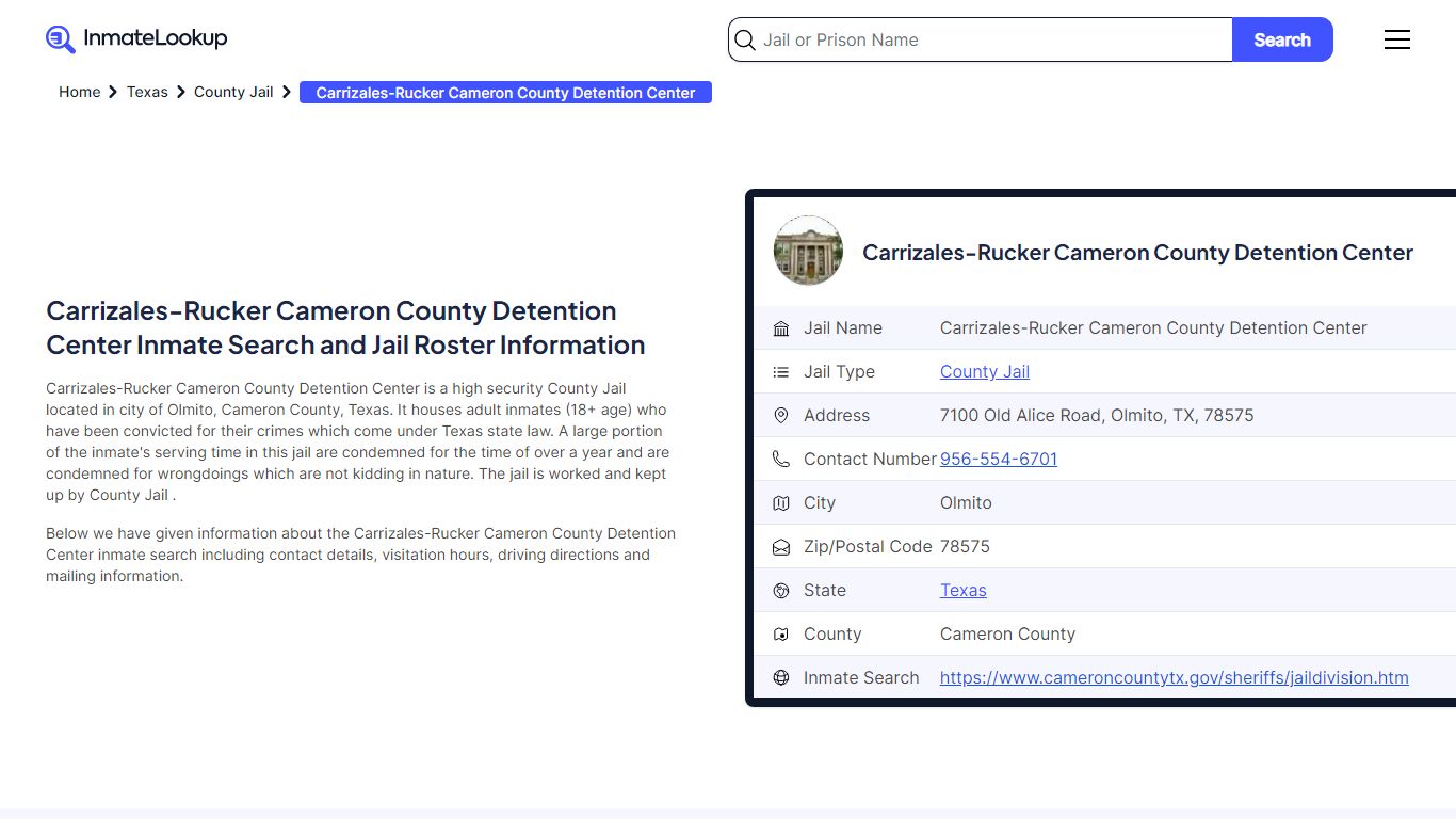 Carrizales-Rucker Cameron County Detention Center Inmate Search, Jail ...